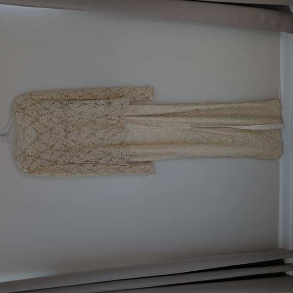 Stenay Cream/Champagne Colored Beaded Long Cocktail Dress - Sz 6 - Picture 2 of 10